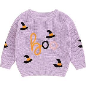 Baby Halloween Sweater Pumpkin Embroidery Crewneck Knit Sweatshirt Pullover Tops Toddler Boy Girl Fall Winter Clothes