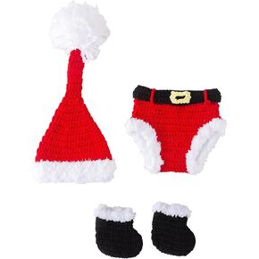 Jastore Christmas Newborn Baby Photo Shoot Props Outfits Crochet Clothes Santa Claus Red Hat Pants Photography Props