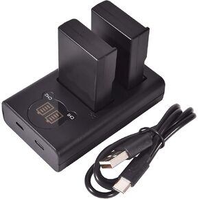 DSTE Replacement for 2X EN-EL9 + Dual LCD Battery Charger Compatible Nikon D40 D40X D60 D3000 D5000 Digital Camera with Type-C and Micro-USB Port