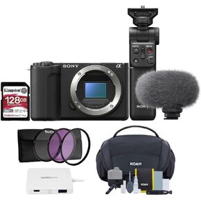 Sony Alpha ZV-E10 II Content Creators Camera with APS-C Mirrorless Lens and Lens Kit (Black) Bundle with Sony Creator Accessory Kit II, 128GB SD Card, Gadget Bag and USB-C Hub (White) (6 Items)