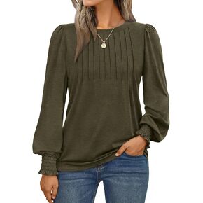 AUTOMET Long Sleeve Shirts Womens Pleated Business Casual Blouses with Smocked Cuffs