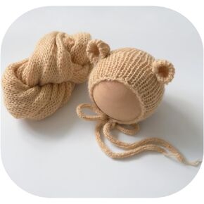 Vemonllas الدعائم التصوير حديثي الولادة الدب بونيه والتفاف طفل الفتيان الفتيات التقاط الصور وتتسابق الرضع اليدوية محبوك زي مجموعة in Kuwait