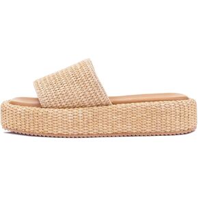 Monrovia Platform Sandals Women Slip on Raffia wedge Sandals, Espadrille Slides Bohemia Sandals， Summer Open Toe Straw Sandals for Women's Outdoor Camping Walking Beach Vacation