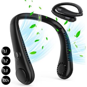 LAESO Portable Neck Fan,Foldable Neck Fan Hands Free Bladeless Personal Fan,LCD Display USB Powered 3-Speed Neck Fan for Outdoor Indoor