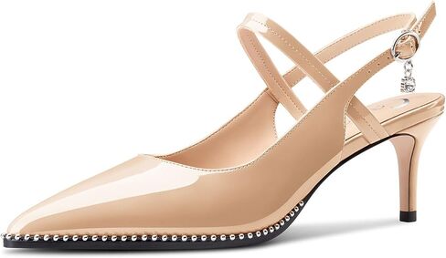 Castamere Mid Kitten Heels for Women Ankle Strap Slingback Beaded Pumps Close Pointed Toe Adjustable Buckle Dress Heeled Sandals 2.6 Inches Heels in Kuwait