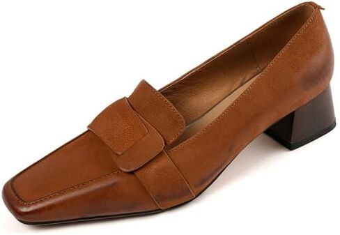 TinaCus Genuine Leather Women's Square Toe Handmade Low Chunky Heels Retro Loafers Shoes in Saudi Arabia