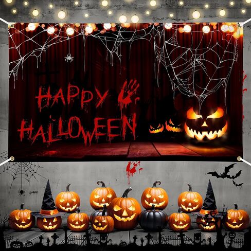 Happy Halloween Banner Large 72x44 Inch Pumpkin Happy Halloween Backdrop for Halloween Party Decorations Photo Booth Background Scary Halloween Backdrops for Photography in Saudi Arabia