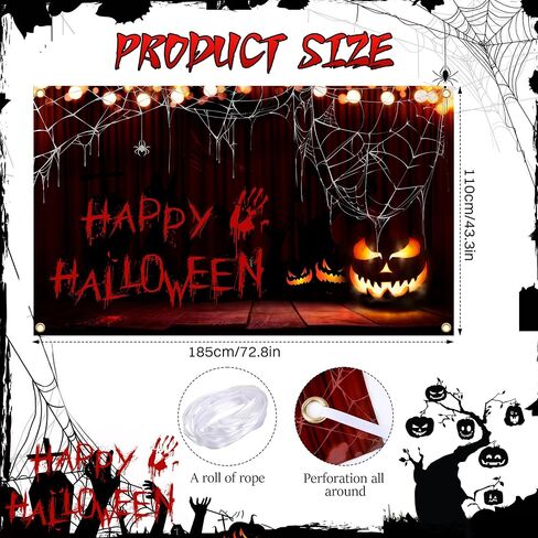 Happy Halloween Banner Large 72x44 Inch Pumpkin Happy Halloween Backdrop for Halloween Party Decorations Photo Booth Background Scary Halloween Backdrops for Photography in Saudi Arabia