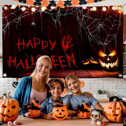 Happy Halloween Banner Large 72x44 Inch Pumpkin Happy Halloween Backdrop for Halloween Party Decorations Photo Booth Background Scary Halloween Backdrops for Photography in Saudi Arabia
