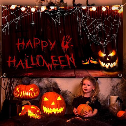 Happy Halloween Banner Large 72x44 Inch Pumpkin Happy Halloween Backdrop for Halloween Party Decorations Photo Booth Background Scary Halloween Backdrops for Photography in Saudi Arabia