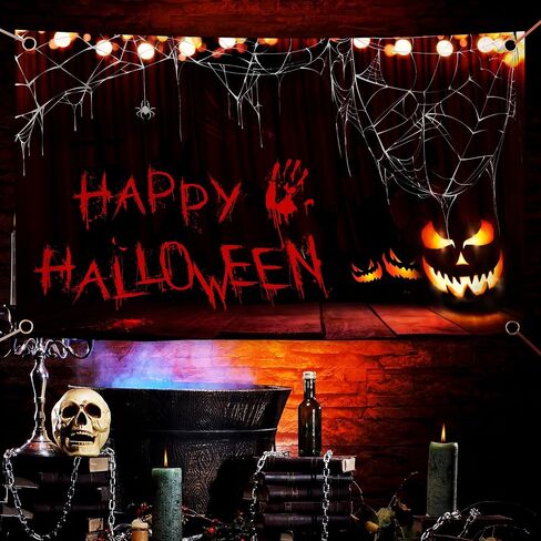 Happy Halloween Banner Large 72x44 Inch Pumpkin Happy Halloween Backdrop for Halloween Party Decorations Photo Booth Background Scary Halloween Backdrops for Photography in Saudi Arabia