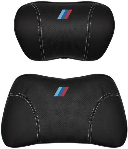 2 PCS Car Neck Pillow Compatible with BMW 1 2 3 4 5 6 7 Series X1 X2 X3 X4 X5 X6 X7 Accessories, Car Soft PU Leather Headrest Neck Support in Kuwait