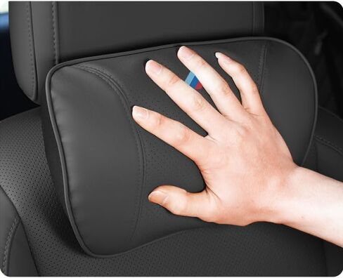 2 PCS Car Neck Pillow Compatible with BMW 1 2 3 4 5 6 7 Series X1 X2 X3 X4 X5 X6 X7 Accessories, Car Soft PU Leather Headrest Neck Support in Kuwait
