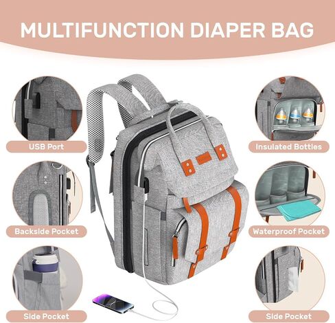 Diaper Bag Backpack with Changing Station, Large Diaper Bag, Multifunctional Diaper Bag, Baby Bag, Black in Saudi Arabia