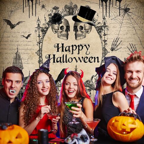 Avezano Halloween Photo Backdrop Vintage Happy Halloween Skull Party Decorations Adult Gothic Halloween Costume and Cocktails Party Photograpy Background(7x5ft) in Saudi Arabia