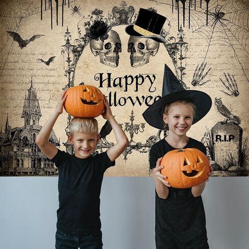 Avezano Halloween Photo Backdrop Vintage Happy Halloween Skull Party Decorations Adult Gothic Halloween Costume and Cocktails Party Photograpy Background(7x5ft) in Saudi Arabia