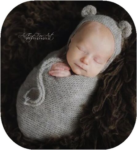 Vemonllas Newborn Photography Props Bear Bonnet & Wrap Baby Boys Girls Photoshoot Outfits Infant Handmade Knitted Costume Set in Saudi Arabia
