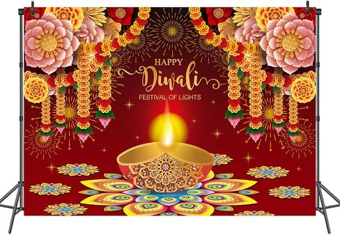سعيد ديوالي خلفية 7x5FT Deepavali الزينة ديوالي خلفية التصوير الفوتوغرافي للداخلية في الهواء الطلق المنزل الهندي مهرجان الأضواء لوازم ديكور الحفلات in Saudi Arabia