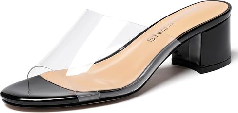 WAYDERNS Women's Solid Patent Clear Open Toe Transparent Pvc Slip On Chunky Low Heel Heeled Sandals 2 Inch in Saudi Arabia