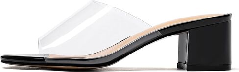 WAYDERNS Women's Solid Patent Clear Open Toe Transparent Pvc Slip On Chunky Low Heel Heeled Sandals 2 Inch in Saudi Arabia