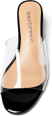 WAYDERNS Women's Solid Patent Clear Open Toe Transparent Pvc Slip On Chunky Low Heel Heeled Sandals 2 Inch in Saudi Arabia