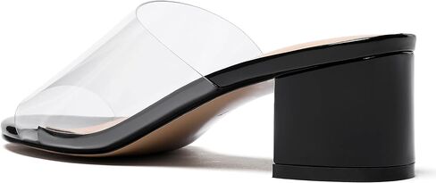 WAYDERNS Women's Solid Patent Clear Open Toe Transparent Pvc Slip On Chunky Low Heel Heeled Sandals 2 Inch in Saudi Arabia