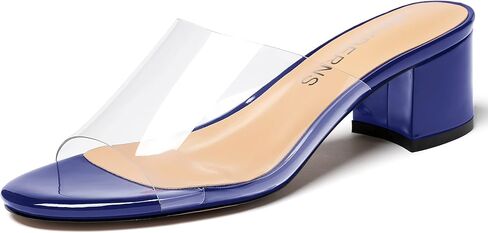 WAYDERNS Women's Solid Patent Clear Open Toe Transparent Pvc Slip On Chunky Low Heel Heeled Sandals 2 Inch in Saudi Arabia