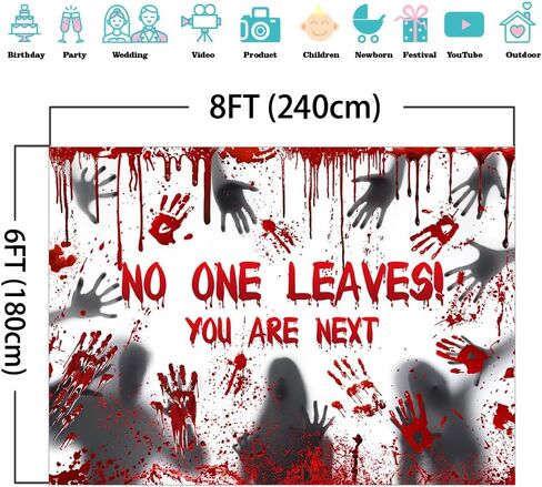 Mocsicka Bloody Halloween Backdrop Dripping Blood Ghost Shadow Photo Background Horror Bloody Handprint No One Leaves Halloween Party Decorations Photo Booth Props (5x3ft) in Saudi Arabia