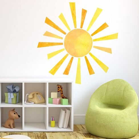 22.04x22.04 Inch Watercolor Boho Sun Wall Decals Peel and Stick, PVC Sunrise Wall Stickers, Yellow Sunshine Wall Art Decor for Kids Room Playroom Nursery Bedroom in Saudi Arabia