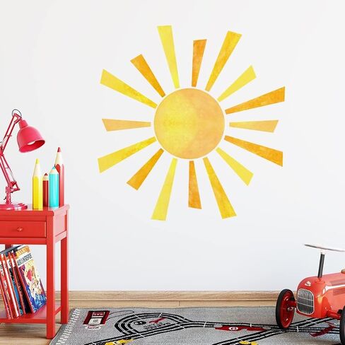 22.04x22.04 Inch Watercolor Boho Sun Wall Decals Peel and Stick, PVC Sunrise Wall Stickers, Yellow Sunshine Wall Art Decor for Kids Room Playroom Nursery Bedroom in Saudi Arabia