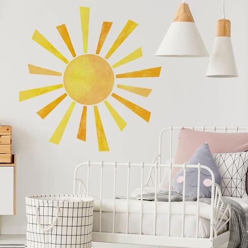 22.04x22.04 Inch Watercolor Boho Sun Wall Decals Peel and Stick, PVC Sunrise Wall Stickers, Yellow Sunshine Wall Art Decor for Kids Room Playroom Nursery Bedroom in Saudi Arabia