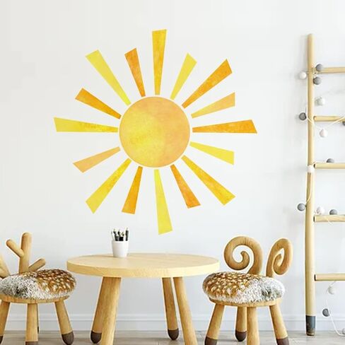 22.04x22.04 Inch Watercolor Boho Sun Wall Decals Peel and Stick, PVC Sunrise Wall Stickers, Yellow Sunshine Wall Art Decor for Kids Room Playroom Nursery Bedroom in Saudi Arabia