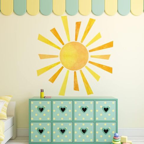 22.04x22.04 Inch Watercolor Boho Sun Wall Decals Peel and Stick, PVC Sunrise Wall Stickers, Yellow Sunshine Wall Art Decor for Kids Room Playroom Nursery Bedroom in Saudi Arabia