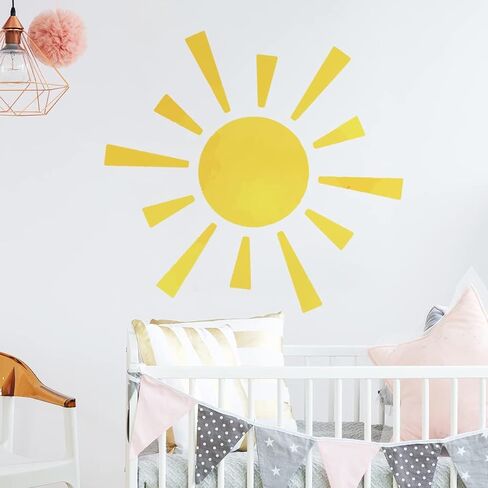 22.04x22.04 Inch Watercolor Boho Sun Wall Decals Peel and Stick, PVC Sunrise Wall Stickers, Yellow Sunshine Wall Art Decor for Kids Room Playroom Nursery Bedroom in Saudi Arabia