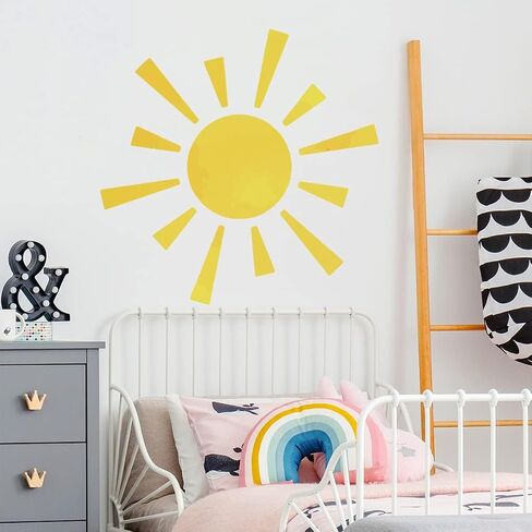 22.04x22.04 Inch Watercolor Boho Sun Wall Decals Peel and Stick, PVC Sunrise Wall Stickers, Yellow Sunshine Wall Art Decor for Kids Room Playroom Nursery Bedroom in Saudi Arabia