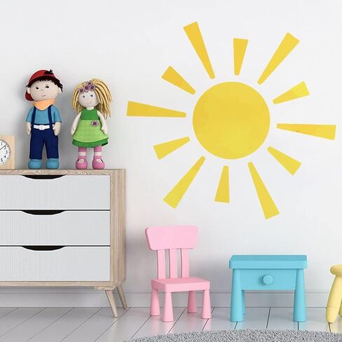 22.04x22.04 Inch Watercolor Boho Sun Wall Decals Peel and Stick, PVC Sunrise Wall Stickers, Yellow Sunshine Wall Art Decor for Kids Room Playroom Nursery Bedroom in Saudi Arabia
