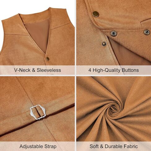 Century Star Men's Suede Leather Cowboy Vest Western Suit Casual Dress Wedding Slim Fit Waistcoat Renaissance Pirate Medieval in Saudi Arabia