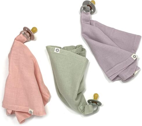 Kishu Baby Indi Fairtrade Organic Cotton Pacifier Blanket Set - Fairtrade & GOTS Certified - Pacifier Not Included (Sage, Lavender, Peach) in Saudi Arabia