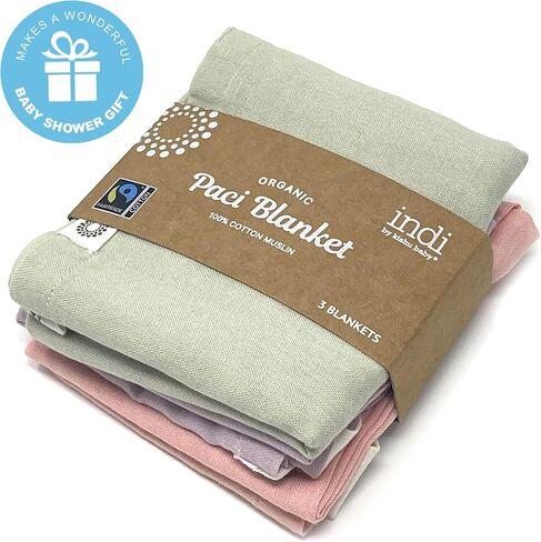 Kishu Baby Indi Fairtrade Organic Cotton Pacifier Blanket Set - Fairtrade & GOTS Certified - Pacifier Not Included (Sage, Lavender, Peach) in Saudi Arabia