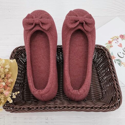 ofoot Womens House Cotton Ballerina Slippers Soft Ballet Style Flat Shoes Comfortable Memory Foam Soled Non Slip Rubber Bottom in Saudi Arabia