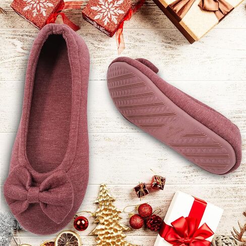 ofoot Womens House Cotton Ballerina Slippers Soft Ballet Style Flat Shoes Comfortable Memory Foam Soled Non Slip Rubber Bottom in Saudi Arabia