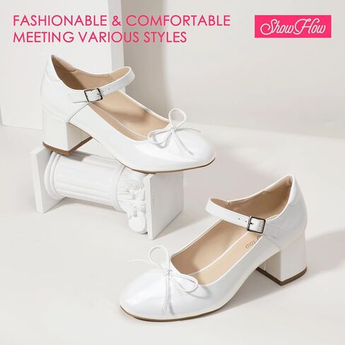 Mofri ShowHow Women's Mary Jane Shoes Women's Chunky Low Block Heels Mary Jane Round Closed Toe Pumps Wedding Office Dancing Dress Shoes in Saudi Arabia