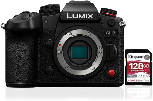 مجموعة كاميرا باناسونيك LUMIX GH7 Micro Four-Tirds بدون مرآة مع بطاقة ذاكرة CFexpress Type B سعة 128 جيجابايت (عنصران) in Saudi Arabia
