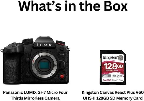 مجموعة كاميرا باناسونيك LUMIX GH7 Micro Four-Tirds بدون مرآة مع بطاقة ذاكرة CFexpress Type B سعة 128 جيجابايت (عنصران) in Saudi Arabia