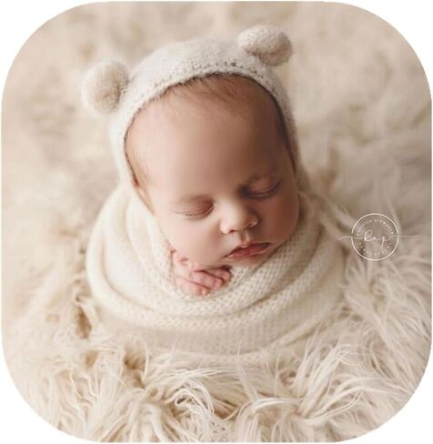 Vemonllas Newborn Photography Props Bear Bonnet & Wrap Baby Boys Girls Photoshoot Outfits Infant Handmade Knitted Costume Set in Saudi Arabia