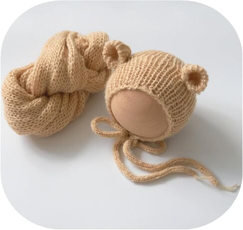 Vemonllas الدعائم التصوير حديثي الولادة الدب بونيه والتفاف طفل الفتيان الفتيات التقاط الصور وتتسابق الرضع اليدوية محبوك زي مجموعة in Kuwait