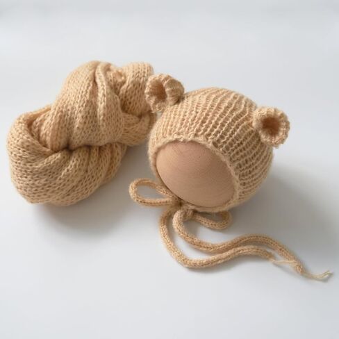 Vemonllas الدعائم التصوير حديثي الولادة الدب بونيه والتفاف طفل الفتيان الفتيات التقاط الصور وتتسابق الرضع اليدوية محبوك زي مجموعة in Kuwait