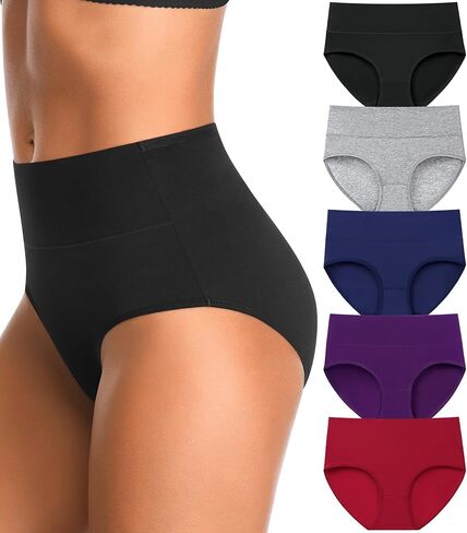 High Waisted Womens Underwear Cotton Tummy Control Postpartum Full Coverage Panties Stretch Briefs Black in Saudi Arabia