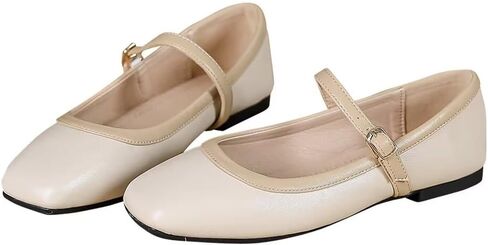 TN TANGNEST Ballet Flats for Women Soft Leather Flats Comfortable Square Toe Mary Jane Flats Beige 41(8.5) 2 in Kuwait
