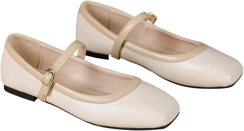 TN TANGNEST Ballet Flats for Women Soft Leather Flats Comfortable Square Toe Mary Jane Flats Beige 41(8.5) 2 in Kuwait